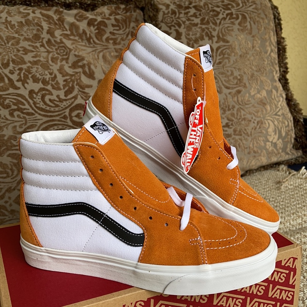 Vans Sk8-Hi Sneakers in White, Orange & Black - Picture 8 of 16